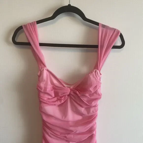 Norma Kamali Pink Walter Ruched Off‎ The Shoulder Fishtail Gown Size XS - Picture 5 of 16